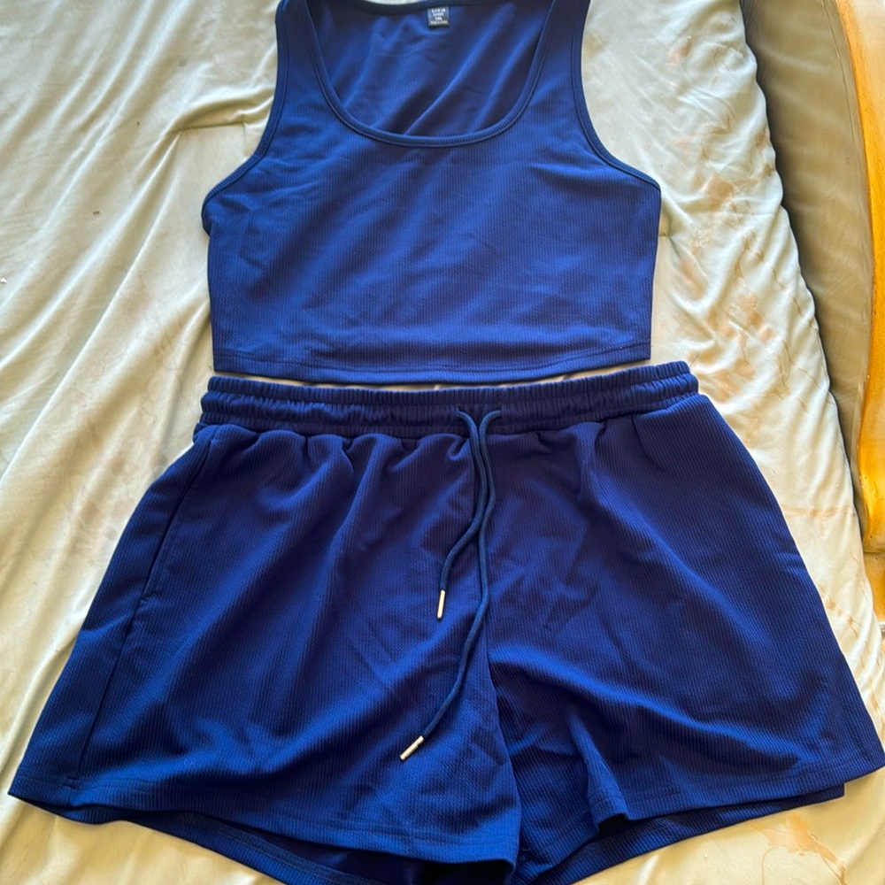 Dark blue matching shorts set -SHEIN